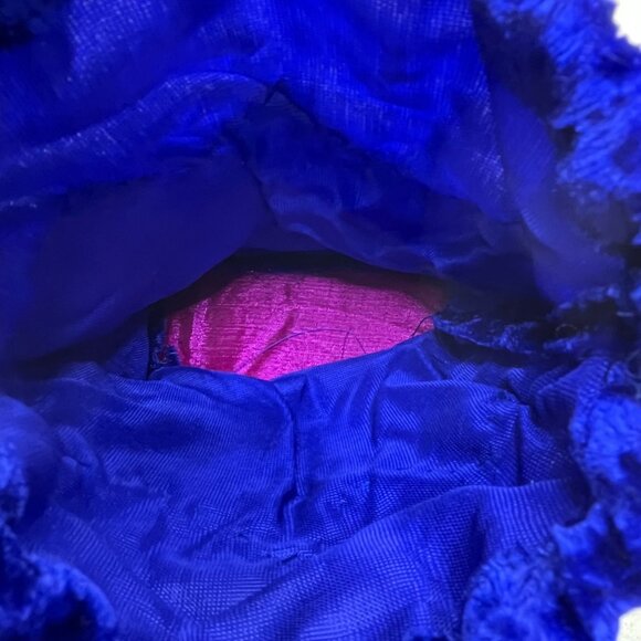 Beaded Velvet Drawstring Pouch Navy Ethnic Geometric Design Embellished Handbag - Picture 6 of 7